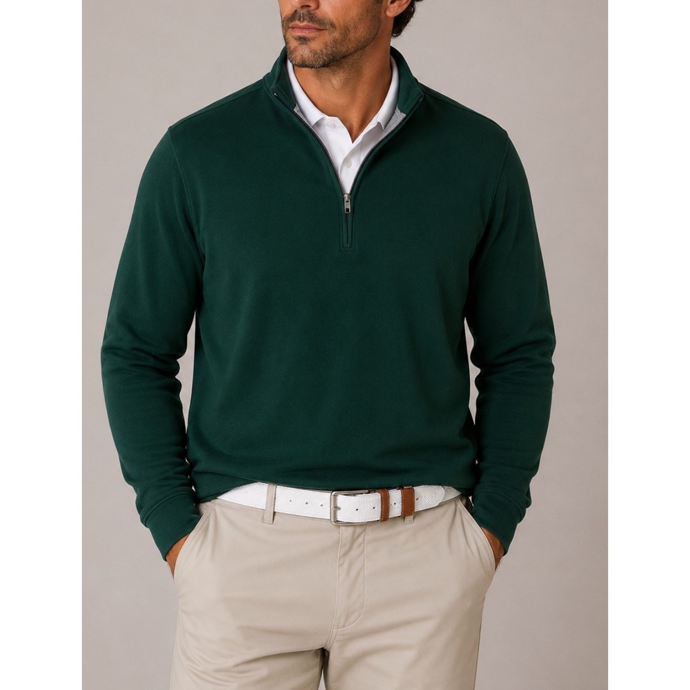 Johnnie-O Mens Large Green Quarter Zip Pullover JMKO1410 Stretch Golf Mock Neck
